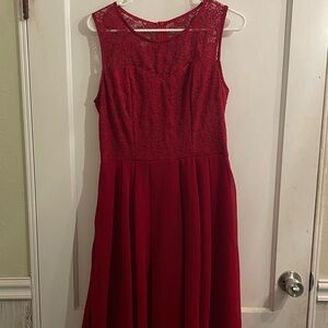 Elegant High-Low Lace Dress in Deep Red